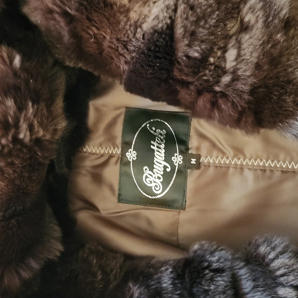 Vintage Bugatteli Brown Rex Rabbit Trimmed Fashion Coat, Medium, $75 - Picture 7 of 17